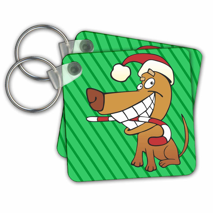 Key Chain - Santa Dog With Candy Cane Christmas