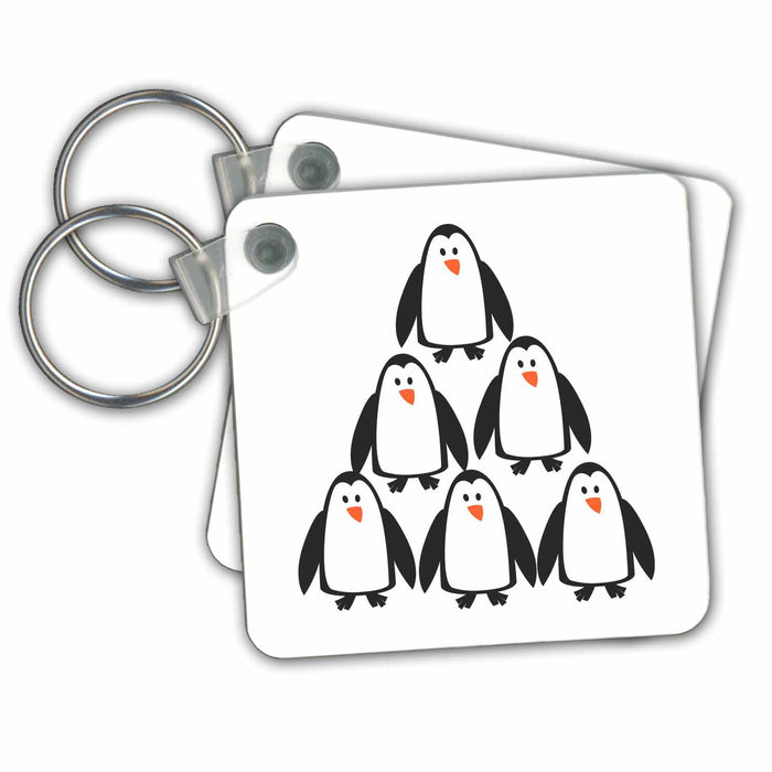 Key Chain - Six Stacked Penguins Animals