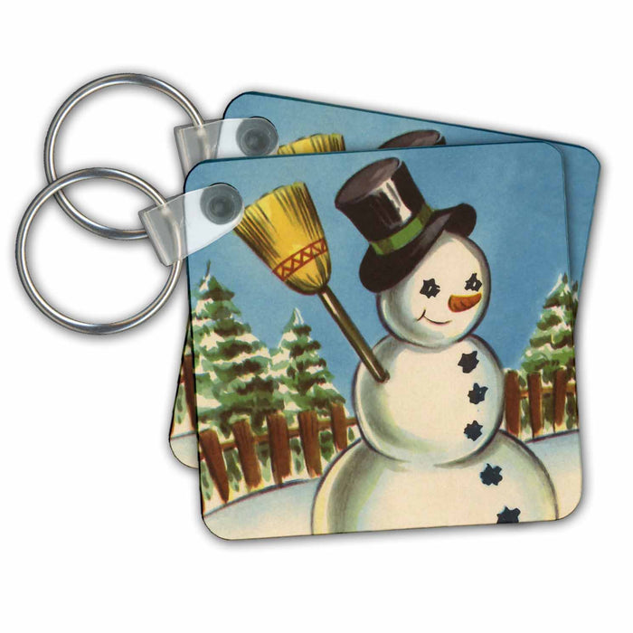 Key Chain - Snowman With Top Hat and Broom TNMPastPerfect Christmas