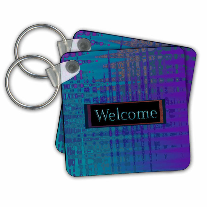 Key Chain - Blue Abstract Welcome Welcome Design