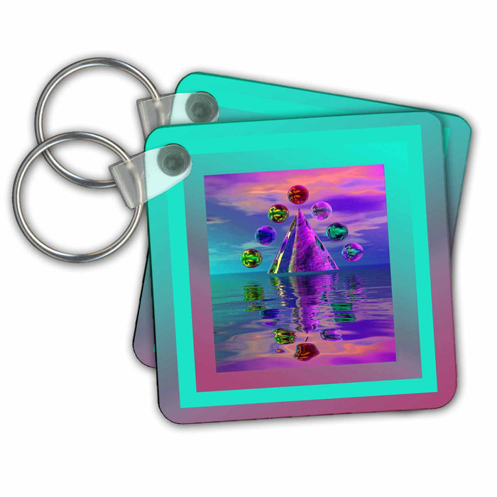 Key Chain - Christmas Balls 3d, Aqua Christmas Design