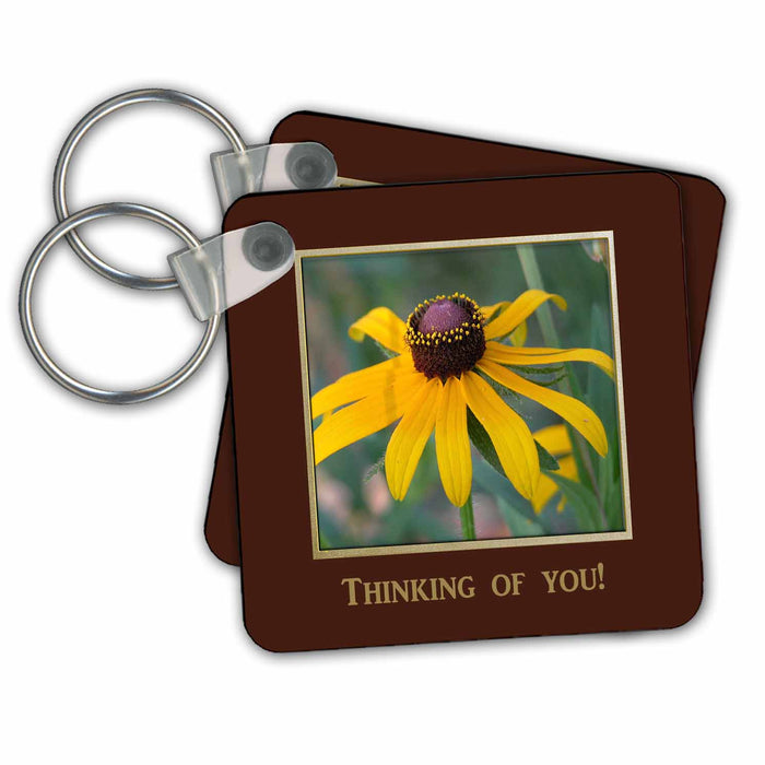 Key Chain - Black eyed Susan Framed in Gold and Burgandy, Thinking of You Thinking of you Photography