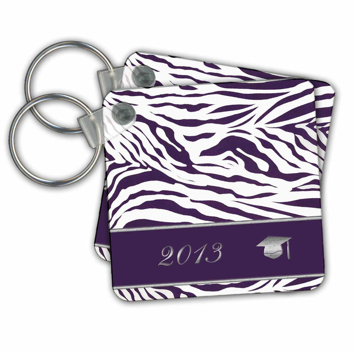 Key Chain - Purple Zebra Print with Graduation Cap, 2013 Graduation Design