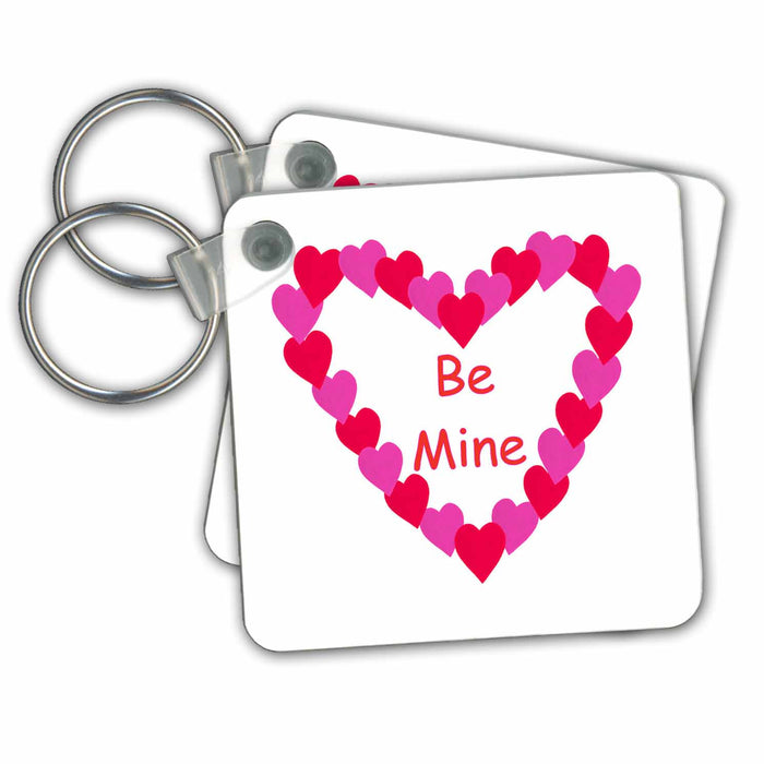 Key Chain - Painting of Heart of Hearts in Pink and Red with Be Mine in the Center sArt Holidays Valentines Day