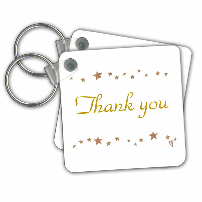 Key Chain - Painting of a Wavy Border of Gold Stars in a Lively Pattern with Thank you in the Center sArt Stars