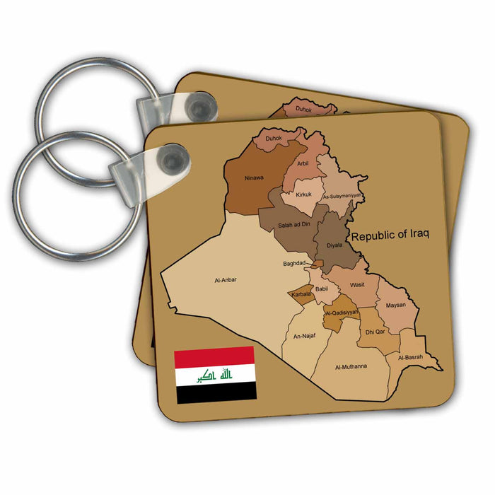 Key Chain - Political map of Iraq with each province identified by name and Iraqi flag Flags and Maps - Middle East