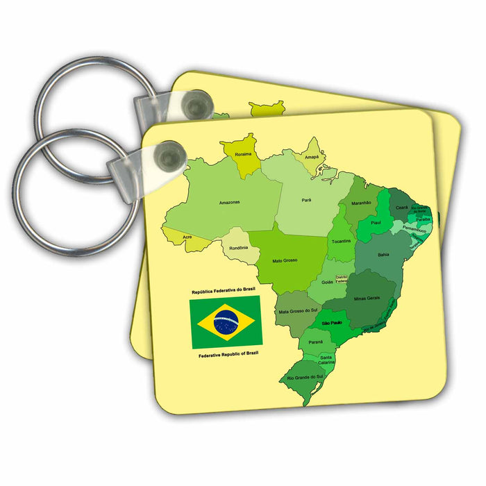 Key Chain - Colorful political map of Brazil with each state identified. Flag with English and Portuguese text Flags and Maps - South America