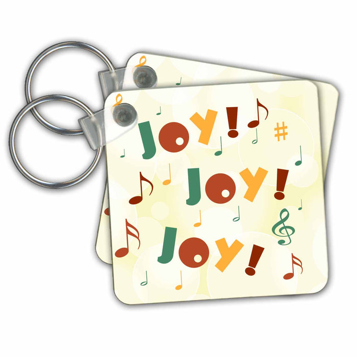 Key Chain - Colorful music notes and text Joy, Joy, Joy on a light cream background Designs Text Art