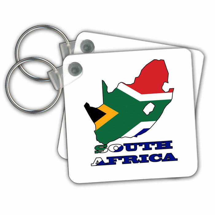 Key Chain - Flag of South Africa in the outline map and name South Africa. Flags and Maps - Africa