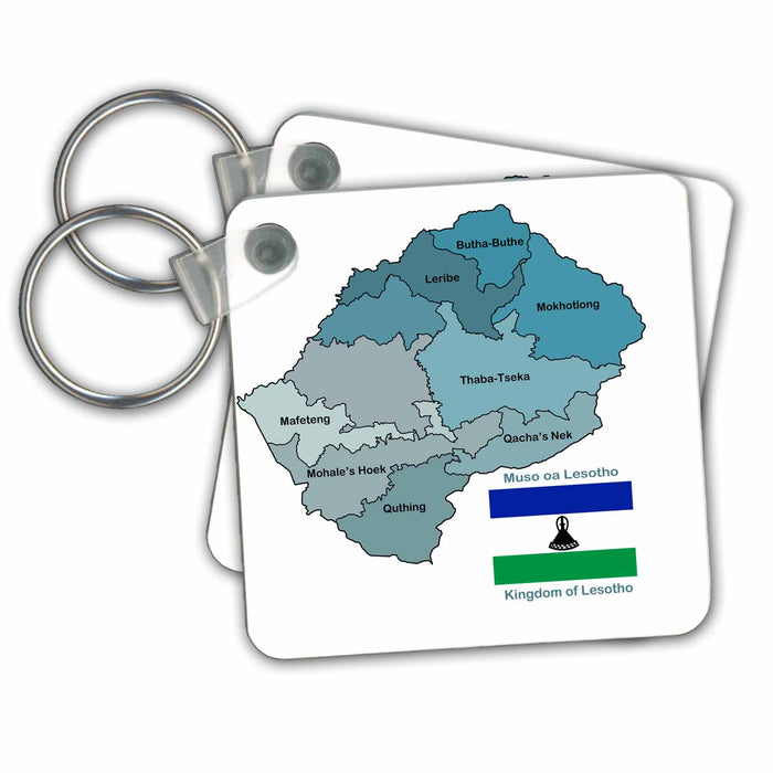 Key Chain - Political map and flag of Lesotho with all the provinces identified by name. Flags and Maps - Africa