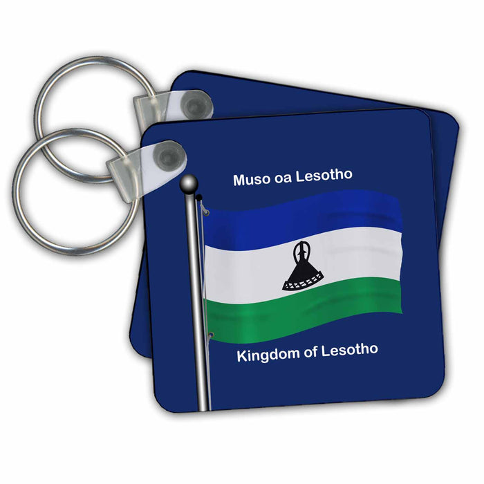 Key Chain - Waving flag of Lesotho with the Kingdom of Lesotho printed in English and Sesotho. Flags and Maps - Africa