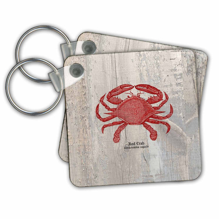 Key Chain - Red Crab on Wood- Beach Themed Art- Fish PS Beach