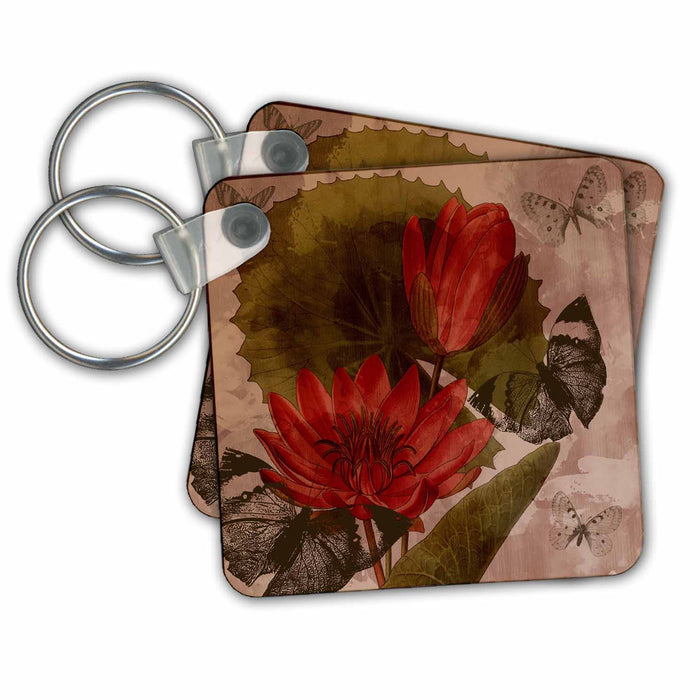 Key Chain - Vintage Flowers and Butterflies PS Vintage