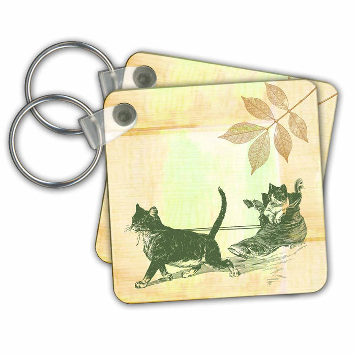 Key Chain - Cat Sled- Fun Pets- Animals Art PS Animals