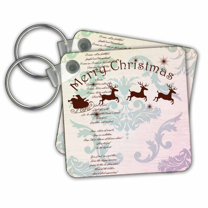 Key Chain - Vintage Santa Sleigh with Christmas Carol PS Christmas