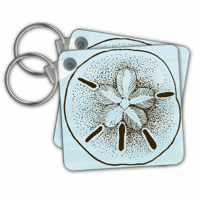 Key Chain - Blue and Brown Sand Dollar- Shells- Beach Theme Art PS Beach