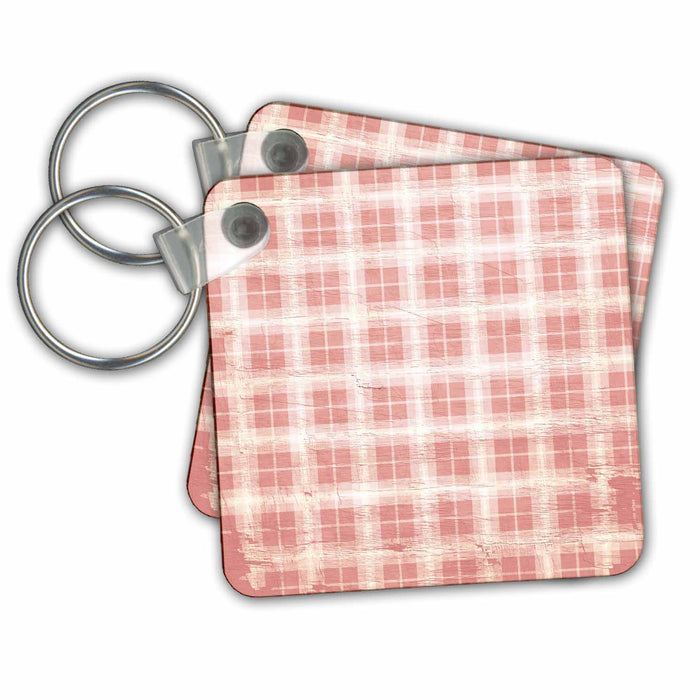 Key Chain - Old Antique Pink and White Plaid PS Vintage