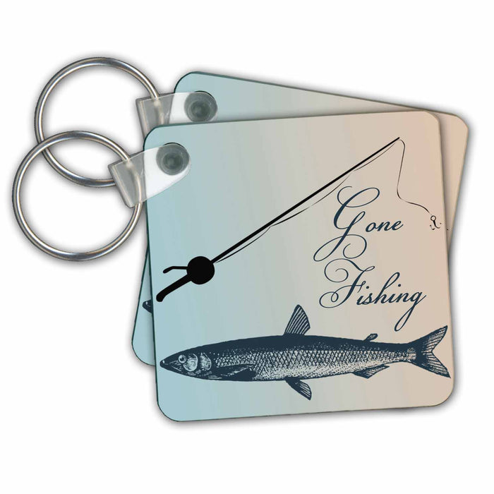 Key Chain - Gone Fishing Fish with Pole- Beach Theme Art PS Beach