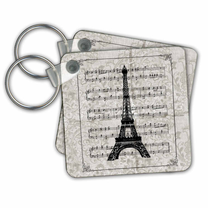 Key Chain - Vintage Song Sheet with Eiffel Tower French Art- Paris PS Vintage