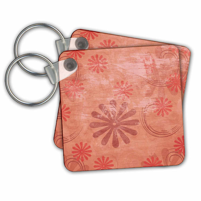 Key Chain - Antique Style Pink and Peach Fun Flowers PS Vintage