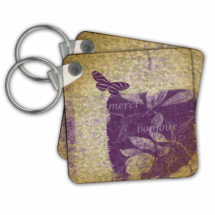 Key Chain - Purple Bonjour Butterfly Vintage Art PS Vintage