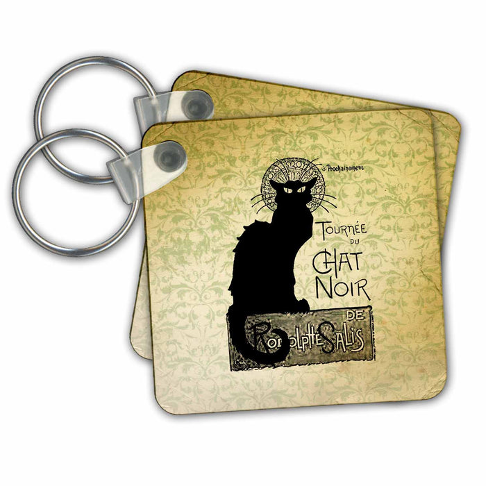 Key Chain - Vintage Chat Noir Black Cat French Art- Animals PS Vintage