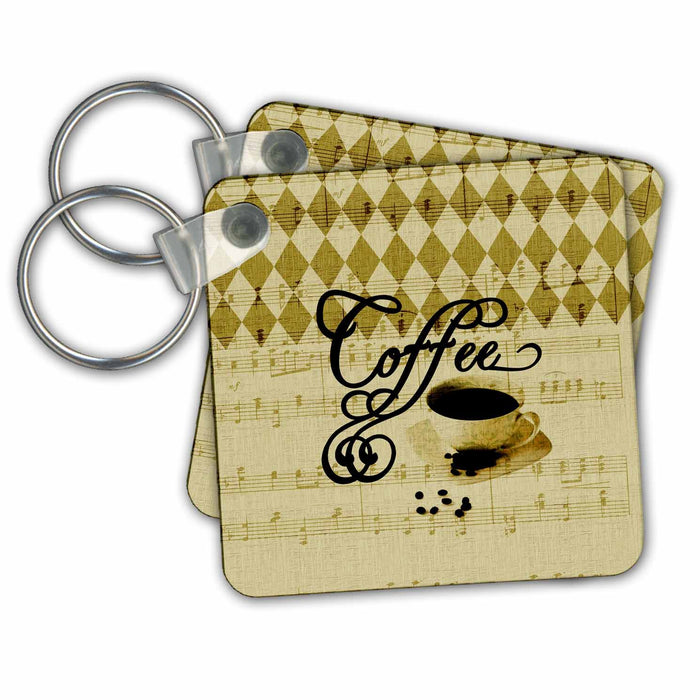 Key Chain - Vintage Style Song Sheet Coffee Cup PS Vintage