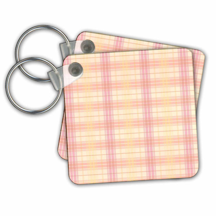 Key Chain - Pretty Pink and Cream Plaid Pattern PS Creations