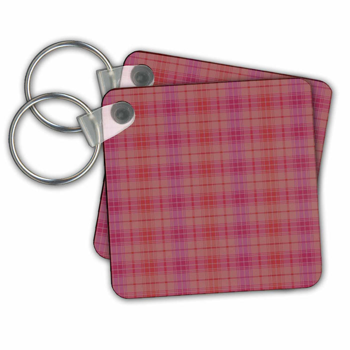 Key Chain - Pretty Dark Pink Plaid Pattern PS Creations