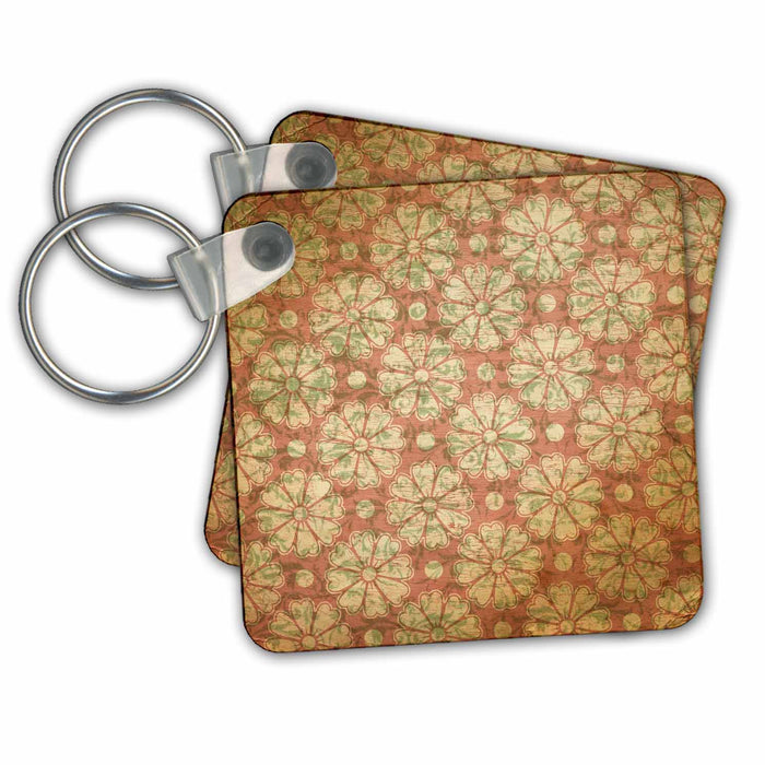 Key Chain - Vintage Style Pink Fun Flowers PS Vintage