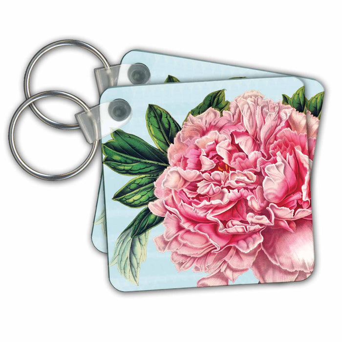 Key Chain - Pretty Pink Peony Vintage Botanical Art PS Vintage