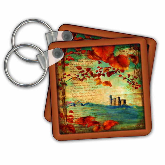 Key Chain - Castle and Leaves in Medieval Book Designs General Themes