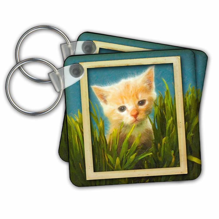 Key Chain - Painted Kitten in Grass Designs Animal Themes