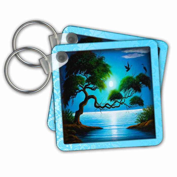 Key Chain - Tree on Coast with Storks Designs Nature Themes