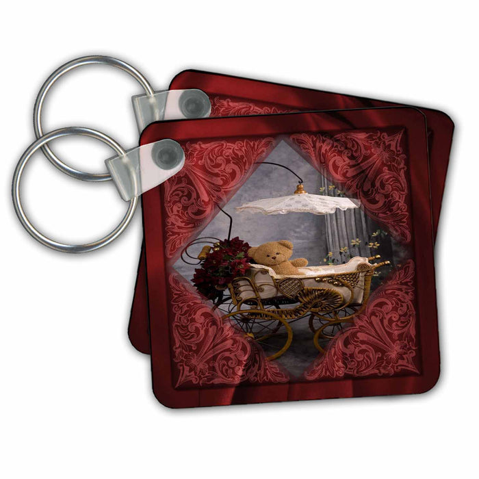 Key Chain - Victorian Bear in a Buggy Designs Teddy Bear Themes