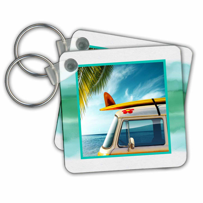 Key Chain - Vintage Van with Surfboard Designs General Themes