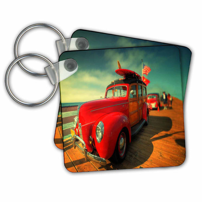 Key Chain - Classic Woody Remember the days with our old surfer car digitally remastered Surfing Art