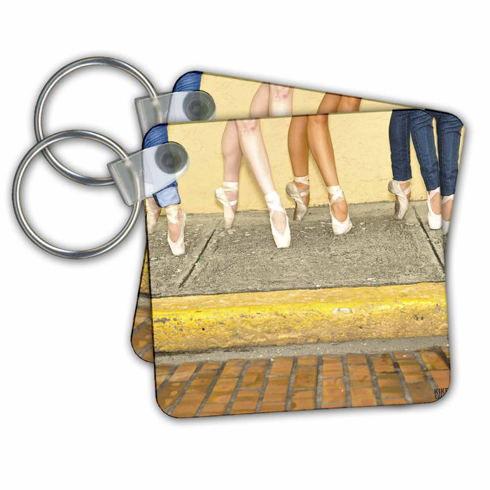 Key Chain - Professional ballerinas dressed up with street clothing but wearing ballet shoes Dance