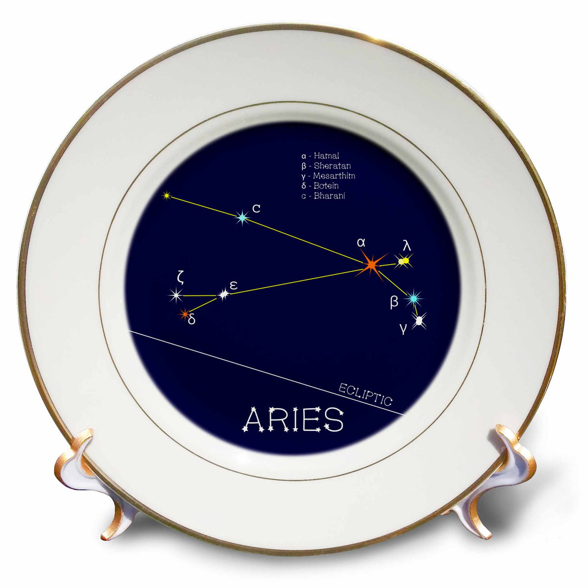 3dRose Alexis Design - Constellations of Stars - Zodiac Constellation Aries - Ram, Colorful Stars, Dark Blue Sky - Plates