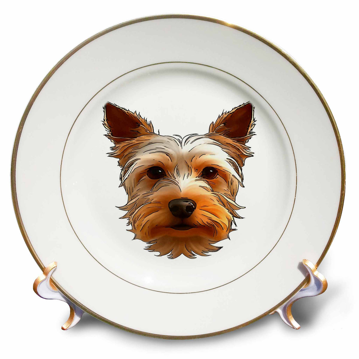 3dRose Yorkshire Terrier Puppy Head Portrait Black Outline Art - Plates (cp-384300)