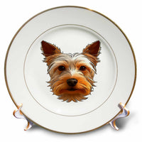 3dRose Yorkshire Terrier Puppy Head Portrait Black Outline Art - Plates (cp-384300)