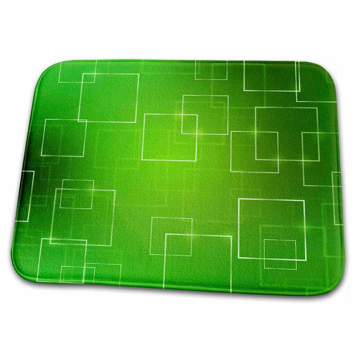 Dish Drying Mat - Floating White Rectangles On Shimmering Green Background Digital Art