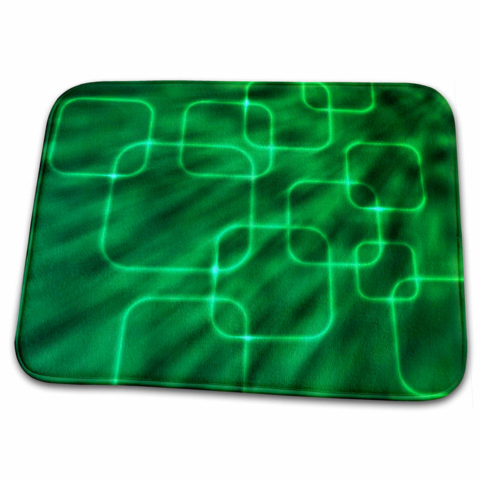 Dish Drying Mat - Shimmering Squares On A Green Sun Ray Background Digital Art