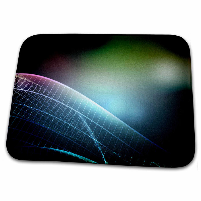 Dish Drying Mat - Shimmering Black, Aqua, and Green Background With Shimmering Mesh Digital Art