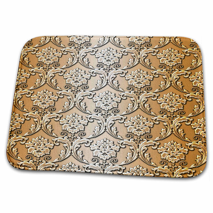 Dish Drying Mat - Large Shimmering Bronze Metal Effect Royal Damask Patterns