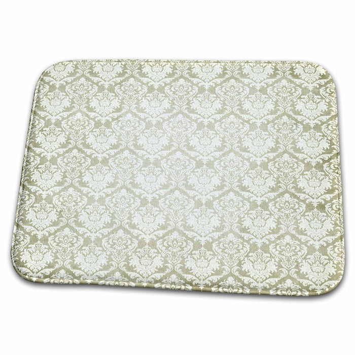 Dish Drying Mat - Silver and White Shimmering Damask Pattern Patterns