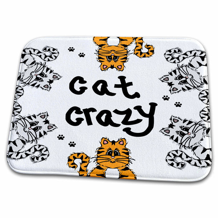 Dish Drying Mat - Cute Pet Lovers - Cat Crazy - Grey and Orange Tiger Stripe Tabby Cats CW Designs Whimsical Collection