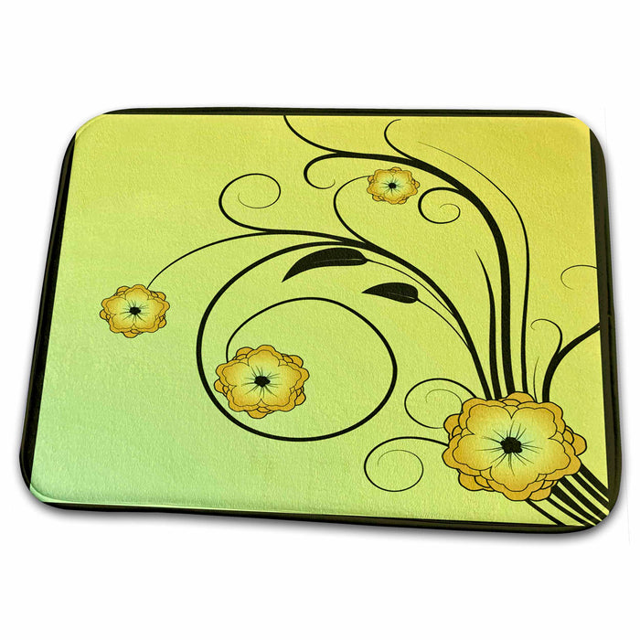 Dish Drying Mat - Shimmering Yellow Flowers and Flourishes Flowers