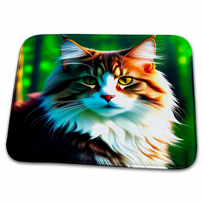 Dish Drying Mat - Stunning Norwegian Forest cat portrait in summer. Cool family gift Alexis Design - Animals Cats Norwegian Forest Cat