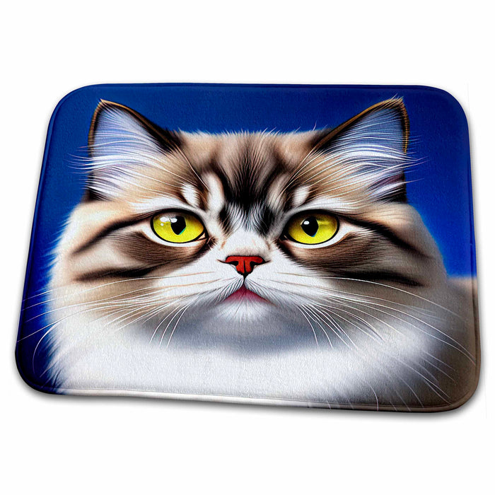 Dish Drying Mat - Lovely Persian cat face on blue. Digital art. Elegant family gift Alexis Design - Animals Cats Persian Cat